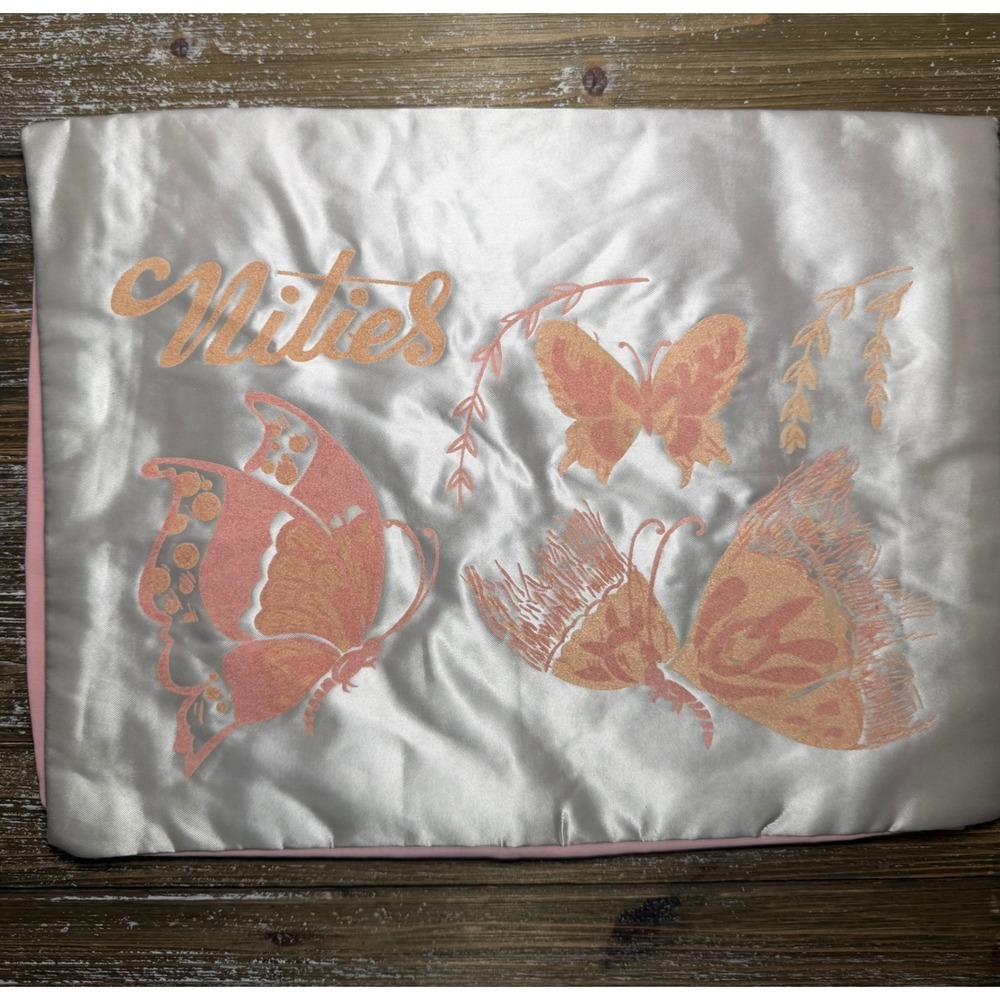 Vintage Nities Lingerie Satin Case Embroidered Butterfly Pink 1950s NOS Boudoir
